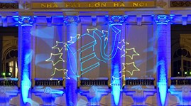 Laser light show illuminates Hanoi Opera House
